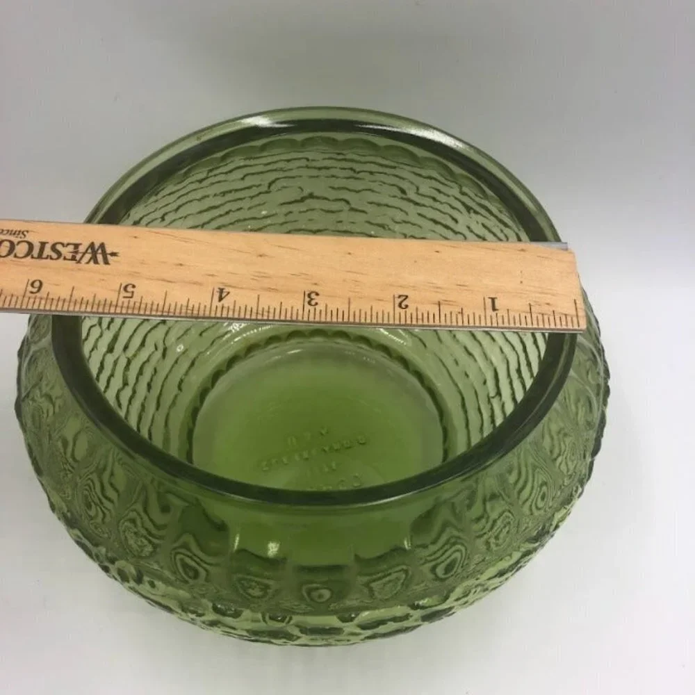 Vintage NAPCO 1176 Green Glass Vase Bowl Ribbed